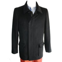 Single Breasted Pea coat Wool Blend Dress Coat with Zipper Black