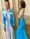 Mens Single Breasted Shawl Lapel Turquoise Suit