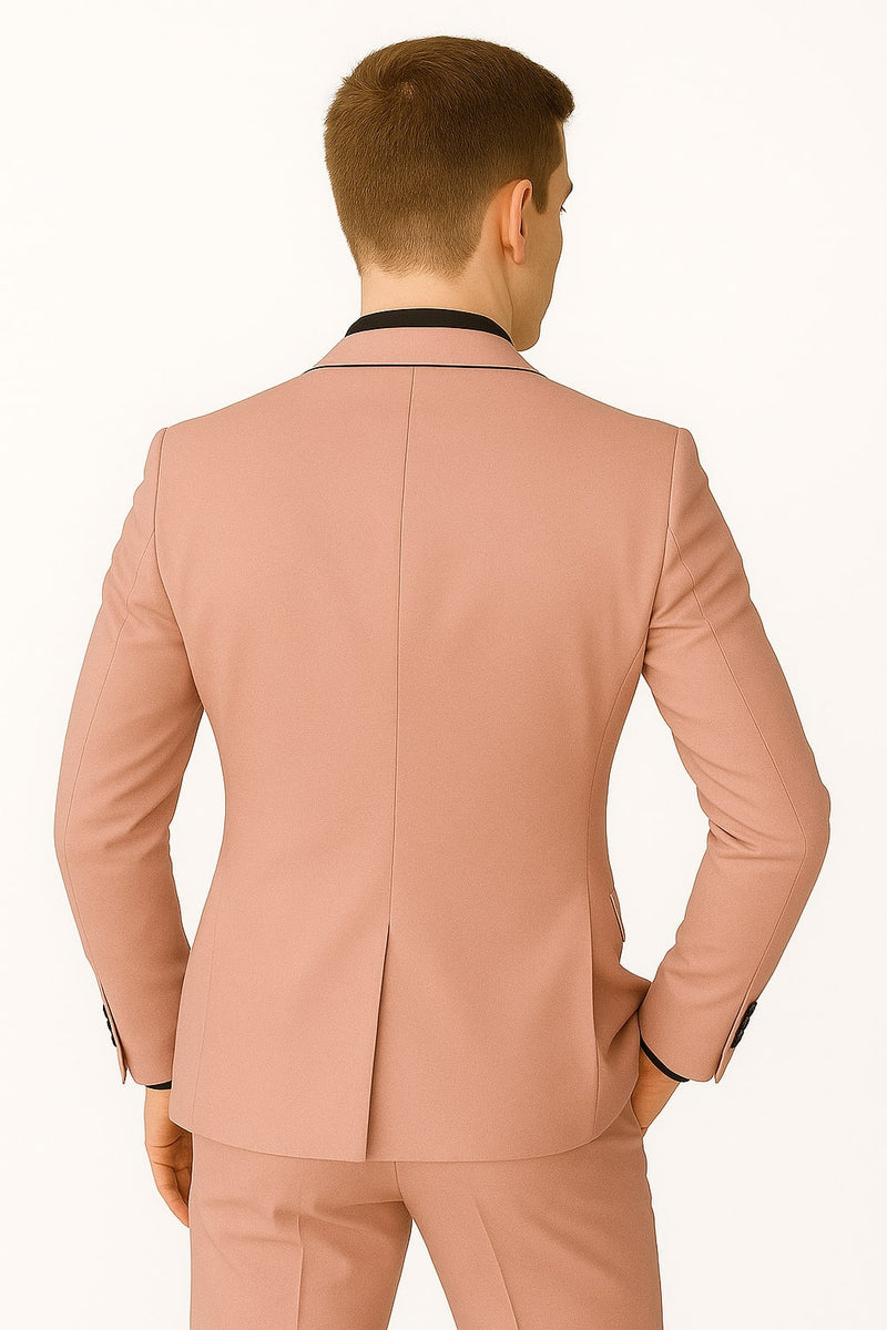 Mens Pink Tuxedo Slim Fit Peak Lapel With Button Chain 3-Piece Set - Slim Fit Cut main image 1
