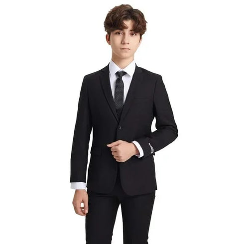 Exclusive Stacy Adams 5pc Boys Suit Solid Slim Fit, Black