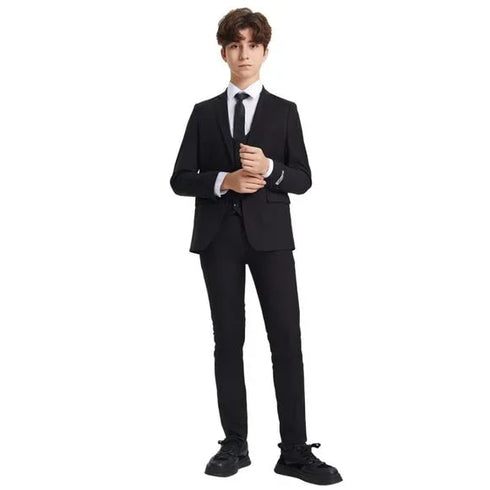 Exclusive Stacy Adams 5pc Boys Suit Solid Slim Fit, Black