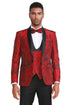 Men's Slim Fit One Button Vested Paisely Shawl Lapel Prom Tuxedo In Red