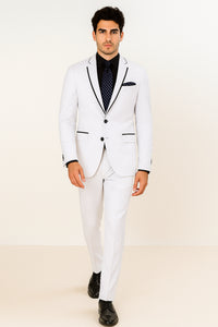 All White Mens Tuxedo - Wedding Suit - Mens Two Button Slim Fit Vested Prom Tuxedo Suit With Trim In White