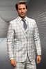 Men's Designer Vested Wool Suit in Tan Double Windowpane Plaid