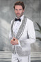 Men's Designer Black Flower Rhinestone Studded Prom & Wedding Tuxedo in White