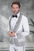 Men's Designer Black Flower Rhinestone Studded Prom & Wedding Tuxedo in White