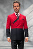 Men's Designer Wool Double Breasted Suit in Dipped Two Tone Black & Red