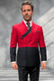 Mens Designer Double Breasted Suit – Wool Two Tone Black and Red Style