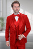 Men's Designer Wool Shawl Lapel Vested Tuxedo with Rhinestones in Red