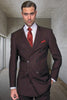 Men's Designer Double Breasted Wool Suit in Bold Black & Red Gangster Pinstripe.