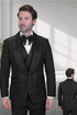 Men's Designer Embelished Rhinestone Jacquard Pattern Wedding & Prom Tuxedo in Black