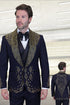 Men's Designer Embelished Rhinestone Jacquard Pattern Wedding & Prom Tuxedo in Black & Gold