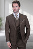 Men's Designer Vested One Button Peak Lapel Wool Suit in Brown Windowpane Plaid