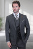 Men's Designer Vested One Button Peak Lapel Wool Suit in Charcoal Windowpane Plaid