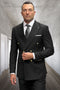Men's Designer Modern Fit Double Breasted Wool Suit with Gold Buttons in Black