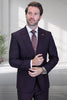 Men's Designer Two Button Peak Lapel Wool Suit in Eggplant Purple Windowpane Plaid