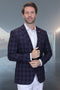 Men's Modern Fit Patch Pocket Designer Wool Summer Blazer in Black Plaid