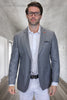 Men's Modern Fit Patch Pocket Designer Wool Summer Blazer in Grey Windowpane Check