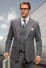 Men's Designer Wool Peak Lapel Suit in Muted Black Widowpane Plaid