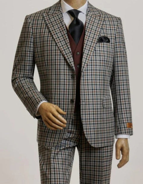 Mens Multicolor Suit - Designer Brand Suit No Double Breasted Pinstripe Pleated Pants Modern Fit