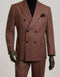 Mens Gray and Burnt Rust Checkered Suit - Plaid Textured Pattern Suit Modern Fit