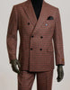 Mens Gray and Burnt Rust Checkered Suit - Plaid Textured Pattern Suit Modern Fit