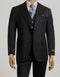 Mens Peak Lapel Modern Fit - No Pleated Pants Designer Brand Black Chest Pocket 3 Piece Vested Suit