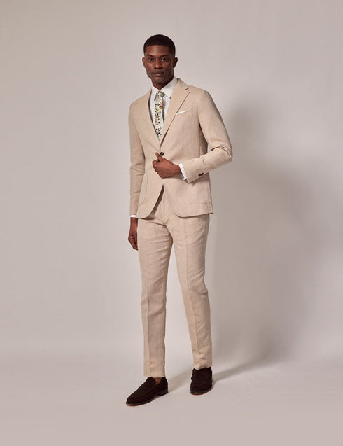 Mens Linen Suit For Beach Wedding - Summer Slim Suit in Stone