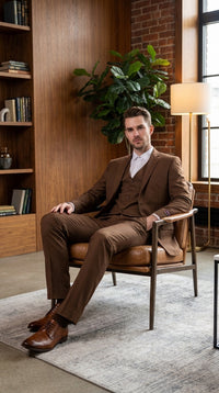 Men’s Brown Sharkskin 3-Piece Suit – Regular Fit Single-Breasted Wedding, Business and Formal Suit