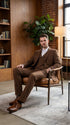 Men’s Brown Sharkskin 3-Piece Suit – Regular Fit Single-Breasted Wedding, Business and Formal Suit
