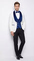 Marco Lorenzo Premium White Paisley 4 Piece Suit with Royal Blue Velvet Shawl Lapel and Matching Bow Tie
