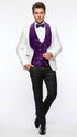 Marco Lorenzo Premium White Paisley 4 Piece Suit with Purple Velvet Shawl Lapel and Matching Bow Tie