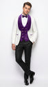 Marco Lorenzo Premium White Paisley 4 Piece Suit with Purple Velvet Shawl Lapel and Matching Bow Tie