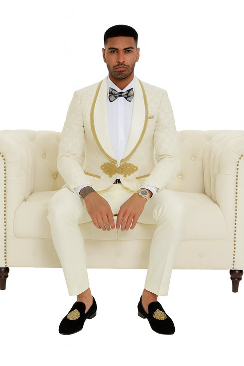 2025 Ivory and Gold 2pc Men's Suit by Tazzio