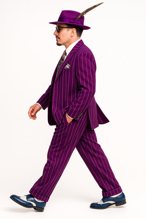 Purple Pinstripe Zoot Suit  3 Piece 1920s/1930s Gangster Outfit (Jacket and Pants and Vest)  Vintage Fashion