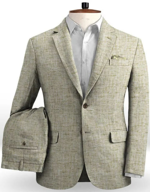 Summer Khaki Linen Men Wedding Suits Casual Groom Groomsmen Blazers