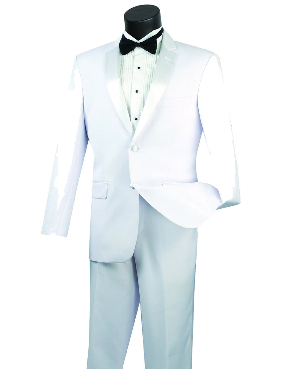 Men'S White Tuxedo With Black Trim 100% Luxury Rayon Two Button Jacket