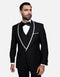 Statement Men's Black with White Lapel Vested 100% Wool Tuxedo