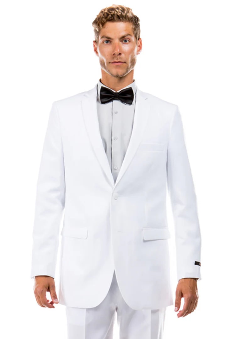 All White Mens Tuxedo -  Wedding Suit - Mens Modern Fit 2 Button Tuxedo In White