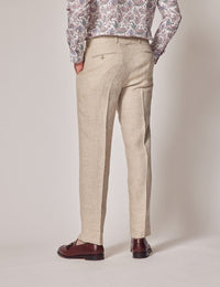 Mens Linen Suit For Beach Wedding - Summer Suit in Natural Herringbone Tailored Fit