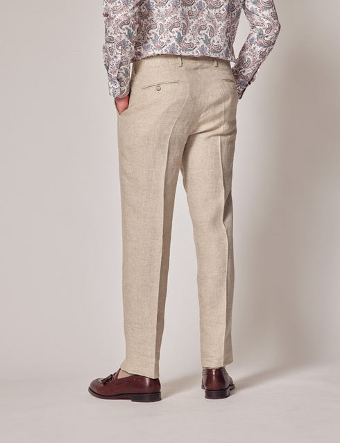 Mens Linen Suit For Beach Wedding - Summer Suit in Natural Herringbone Tailored Fit