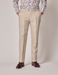 Mens Linen Suit For Beach Wedding - Summer Suit in Natural Herringbone Tailored Fit