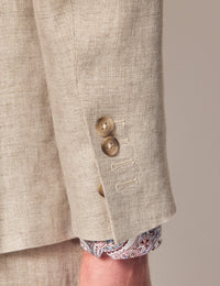 Mens Linen Suit For Beach Wedding - Summer Suit in Natural Herringbone Tailored Fit