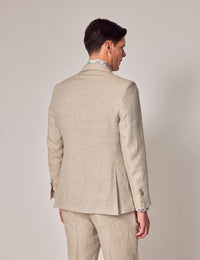 Mens Linen Suit For Beach Wedding - Summer Suit in Natural Herringbone Tailored Fit