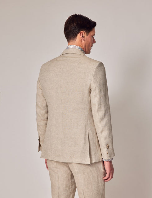 Mens Linen Suit For Beach Wedding - Summer Suit in Natural Herringbone Tailored Fit