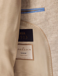 Mens Linen Suit For Beach Wedding - Summer Suit in Natural Herringbone Tailored Fit