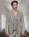 Tan Plaid Suit - Camel Khaki Tan Beige Color - Double Breasted Vested Mens Suit Windowpane Pattern - Modern Fit
