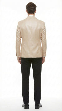 Men’s Tan Tuxedo Blazer with Black Lapel – Formal Dinner Jacket Suit + Pants for Wedding, Prom champaign beige color
