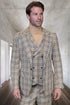 Mens Designer 1 Button Vested Wool Suit in Tan Windowpane Plaid Suit