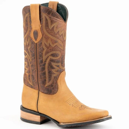Ferinni Boot - Mens Dress Cowboy Boot -Ferrini Men's Kingston Rubber Sole Square Toe Boots Handcrafted - Tan in Tan